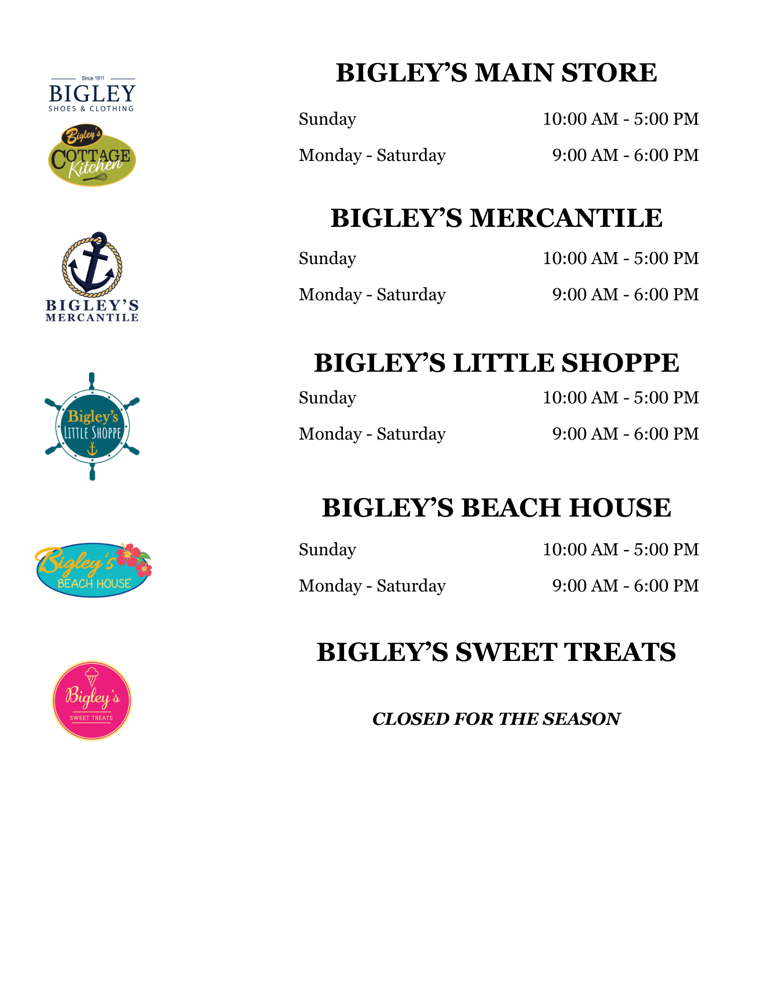 Bigley Shoes and Clothing Opening hours, Bobcaygeon, ON